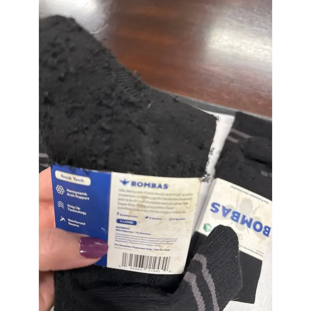 Set of 6 black Bombas men’s calf crew socks size XL FLAW